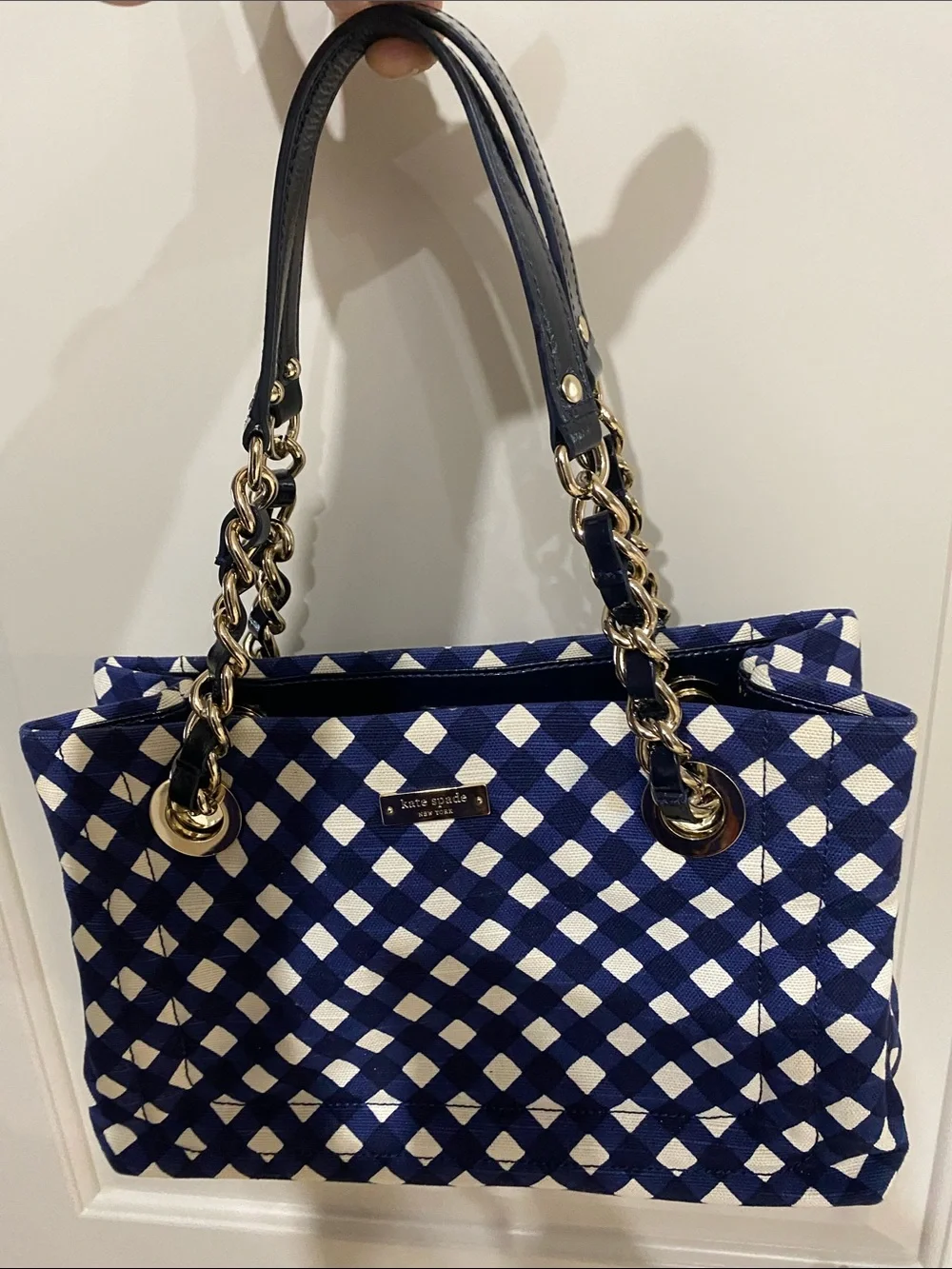 kate spade Navy and White Diamond-Print Shoulder Bag